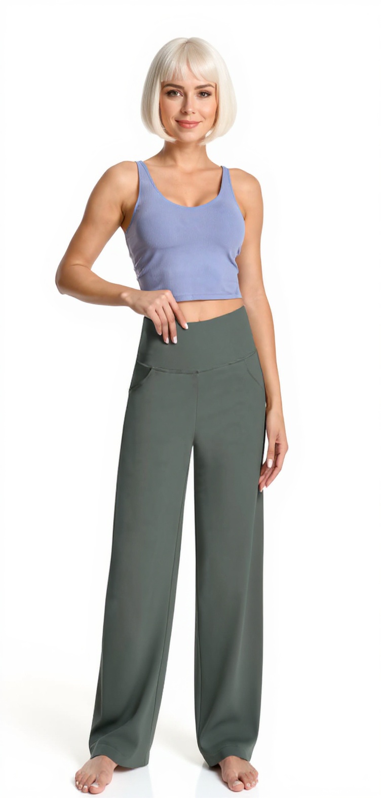 Wide Leg Yoga Pants with Pockets — Olive Gray